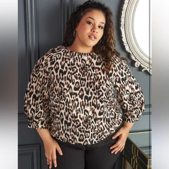 New Minnie Rose Plus Size 3x Leopard-Print Cashmere-Blend Sweater - Picture 5 of 14